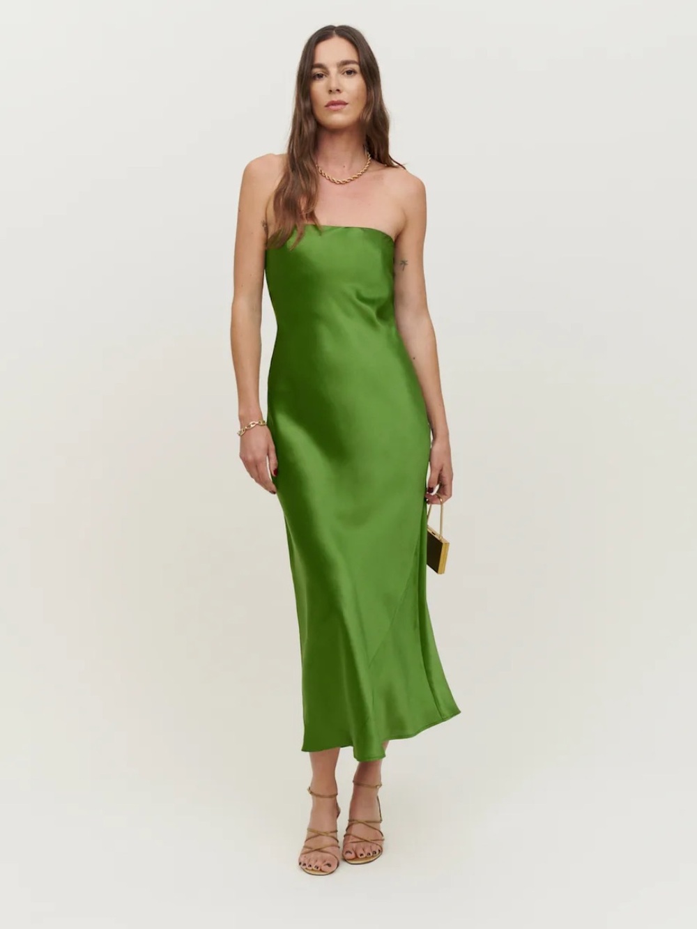 Reformation Joanne silk Olive green Midi Dress